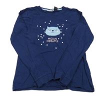 Tmavomodré pyžamové triko s kočkou Pocopiano