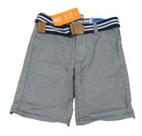 Nové - šedomodré melírované plátěné kraťasy s páskem okaidi