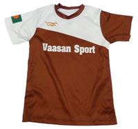 Hnědo-bílé sportovní tričko s číslem a nápisem 