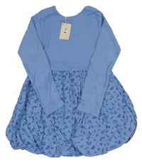 Nové - modré žebrované šaty s květovanou sukní dunnes