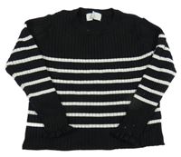 Černo-bílý pruhovaný žebrovaný lehký svetr H&M