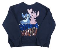 Tmavomodrá mikina se Stitchem a nápisem z flitrů Disney