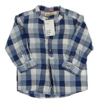 Nové - Modro-bílá kostkovaná lněná košile H&M