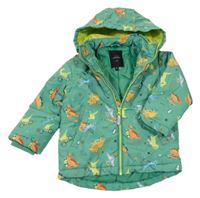 Zelená šusťáková zimní bunda s dinosaury a kapucí Name it