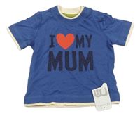 Tmavomodré tričko s nápisem a srdcem zn. Mothercare