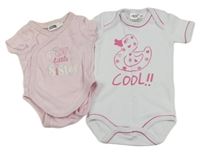 2set - 2x body - Bílé s kachnou + světlerůžové zavinovací s nápisem 