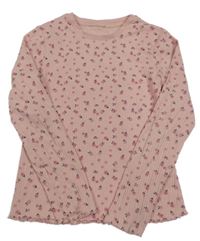 Růžové květované žebrované triko George