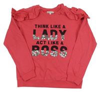 Růžová mikina s nápisem a volánky 