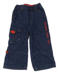 Tmavomodro-červené široké rifle 