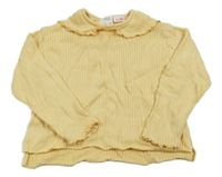 Žlutý žebrovaný svetr s límečkem Zara