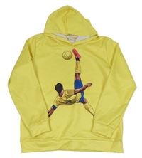 Žlutá mikina s fotbalistou a kapucí 