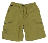 Khaki šusťákové cargo kraťasy s nápisy H&M