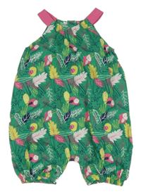 Zeleno-barevný kraťasový overal s papoušky Miniclub