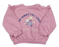 Růžová mikina s květem a nápisy M&S