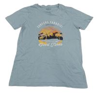 Šedomodré tričko s palmami a nápisy Pepperts