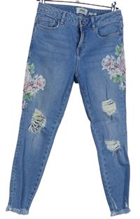 Dámské světlemodré skinny rifle s květy New Look 