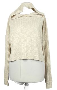 Dámské béžové žebrované crop triko s kapucí Topshop 