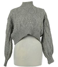 Dámský šedý vzorovaný crop svetr se stojáčkem Primark 