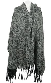 Dámská černo-šedá melírovaná pletená šála s třásněmi Pieces 