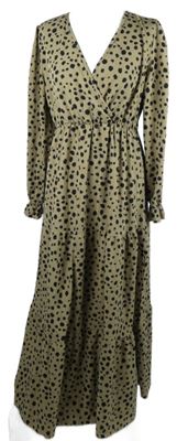 Dámské béžovo-černé vzorované dlouhé šaty Shein 