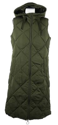 Dámská khaki šusťáková prošívaná zateplená maxi vesta s kapucí Toptex