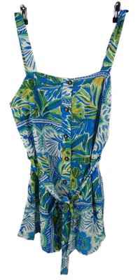 Dámský modro-zeleno-bílý vzorovaný letní overal s páskem Primark 