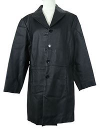 Dámský černý koženkový kabát 