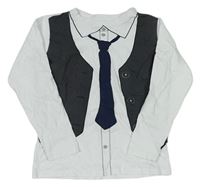 Bílo-šedé triko s vestou a kravatou Dopodopo