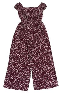 Vínový květovaný kalhotový culottes overal New Look