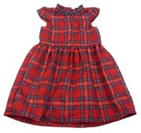 Červeno-modro-bílé kostkované třpytivé šaty s límečkem Primark