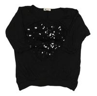 Černé triko se srdíčkem z flitrů H&M