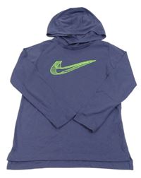 Tmavomodré funčkní triko s logem a kapucí Nike