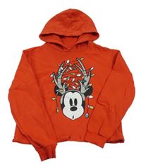 Červená crop mikina s Mickey Mousem a kapucí Disney