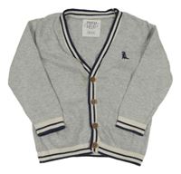 Světlešedý propínací svetr s proužkem a výšivkou F&F