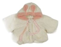 Bílo-růžový kožešinový kabátek s kapucí pro panenku