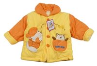 Nové - Žluto-oranžová žebrovaná zateplená propínací mikina s medvědem