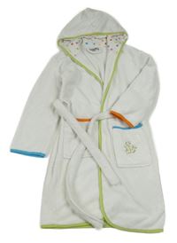 Bílý chlupatý župan s barevnými lemy a kapucí Pocopiano