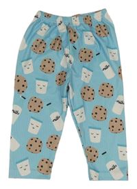 Světlemodré žebrované lehké tepláky s obrázky