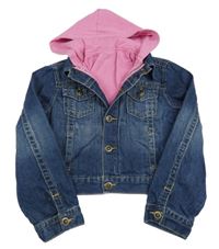 3v1 tmavomodrá riflová crop bunda+ tepláková vesta s kapucí Benetton