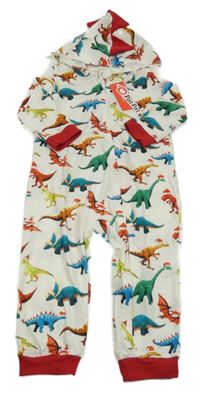Nové - bílo-červený overal s dinosaury