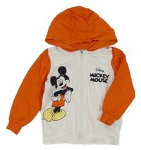 Oranžovo-bílá propínací mikina s Mickey Mousem a kapucí 