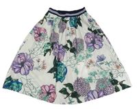 Bílá plátěná sukně s květinami 