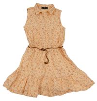 Oranžovo-růžové šaty s květinami C&A