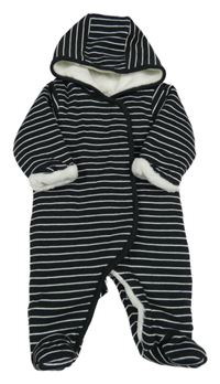 Černo-bílá pruhovaná zateplená kombinéza s kapucí Mamas&Papas