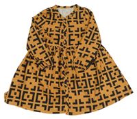 Hnědé propínací šaty s černým vzorem Shein