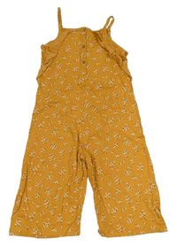 Hořčicový květovaný culottes overal F&F