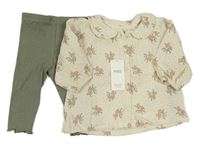 2set - Smetanová květovaná mušelínová halenka+ khaki legíny M&S