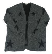 Tmavošedý pletený cardigan s hvězdami 