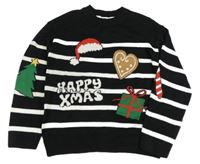 Černo-bílý pruhovaný svetr s vánočním motivem H&M