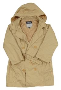 Béžový plátěný jarní kabát s páskem a kapucí Kiabi 